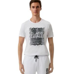 Roberto Cavalli Cotton Logo Black & White Tee